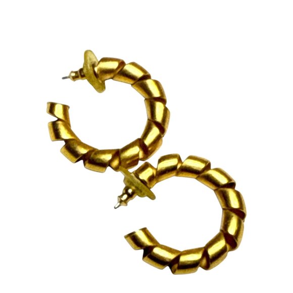 Gold Tone Chunky Spiral Hoop Earrings Lightweight Modern Fashion Jewelry - Picture 1 of 8